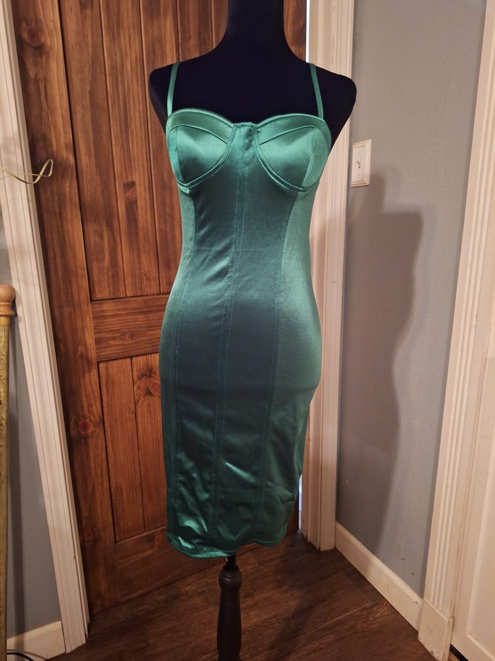 NWT Satin Bustier Slip Dress in Emerald Green